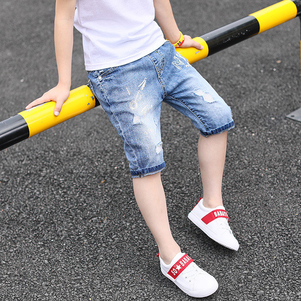 Blugi casual pentru copii de culoare deschisa cu motive rupte