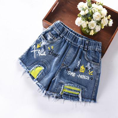 Pantaloni scurți pentru fete pentru copii cu broderie, motive colorate și broderii