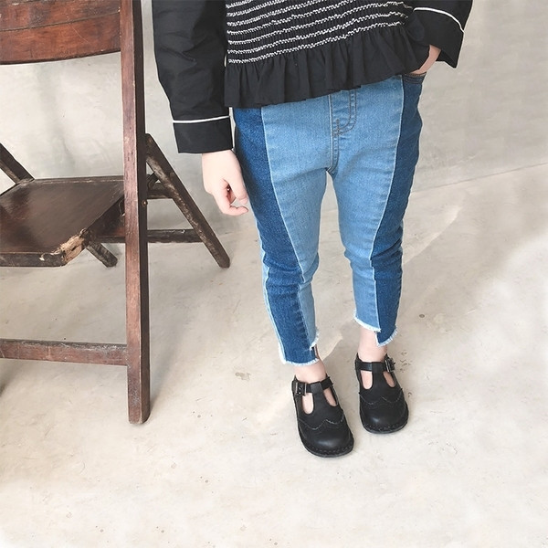 Elasztikus gyermekfarmer lányoknak magas derékkal