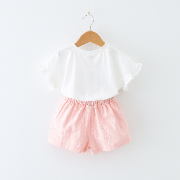 Set de vara copii - Tricou cu dantela si decor 3D si pantaloni scurti