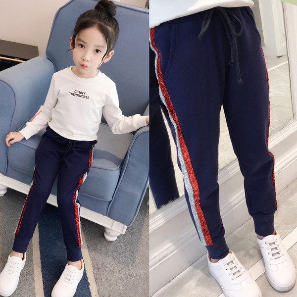 Gyermek sport- és alkalmi nadrág két színben, magas derékkal, színes szegéllyel