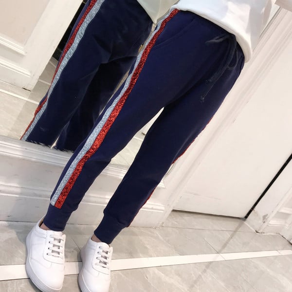 Gyermek sport- és alkalmi nadrág két színben, magas derékkal, színes szegéllyel