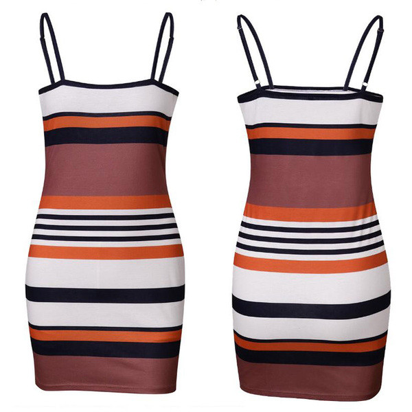 Sport-alkalmi női csíkos ruha vékony pántokkal, két színben