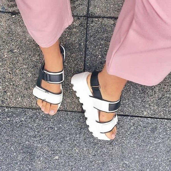 Sandale casual dama cu platforma si bretele late in doua culori