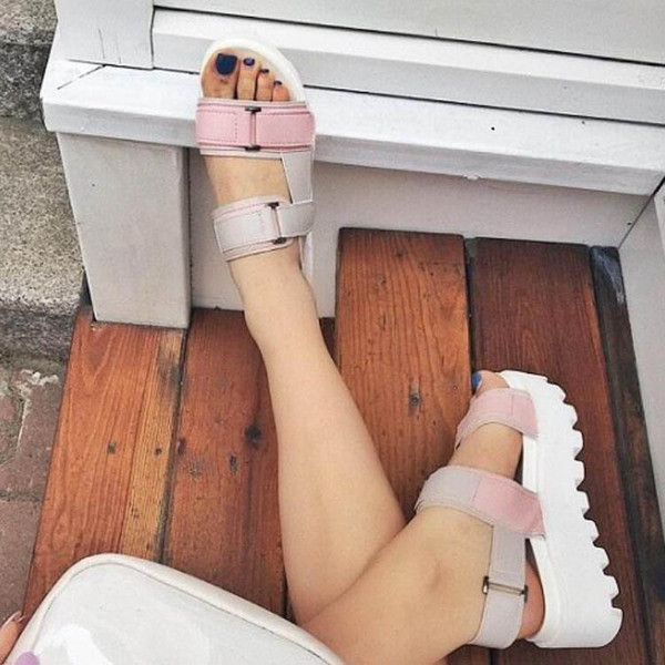 Sandale casual dama cu platforma si bretele late in doua culori