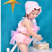 Costum de baie pentru copii in doua parti in mai multe culori cu dantela si volane