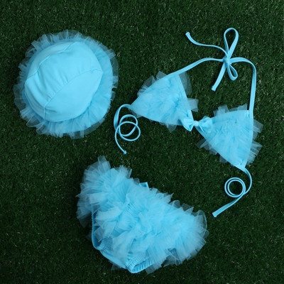 Costum de baie pentru copii in doua parti in mai multe culori cu dantela si volane