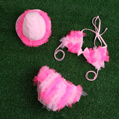 Costum de baie pentru copii in doua parti in mai multe culori cu dantela si volane