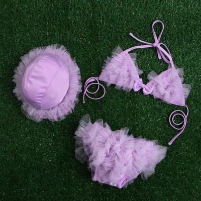 Costum de baie pentru copii in doua parti in mai multe culori cu dantela si volane