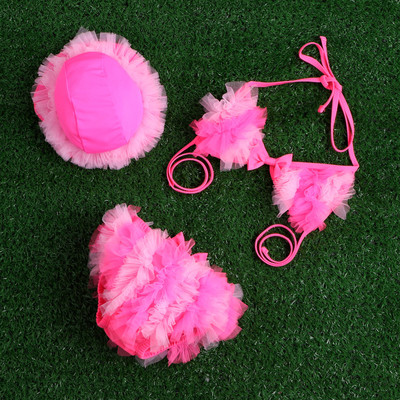 Costum de baie pentru copii in doua parti in mai multe culori cu dantela si volane