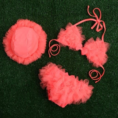 Costum de baie pentru copii in doua parti in mai multe culori cu dantela si volane