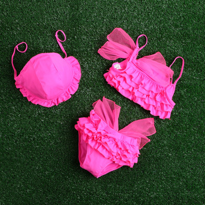 Costum de baie pentru copii in doua parti in mai multe culori cu dantela si volane