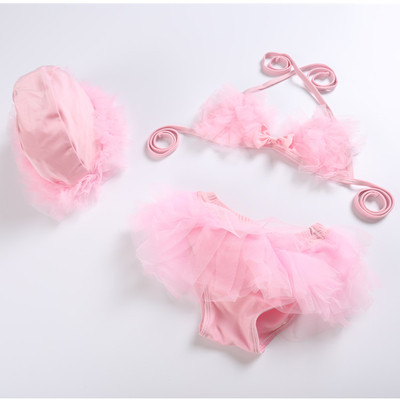 Costum de baie pentru copii in doua parti in mai multe culori cu dantela si volane