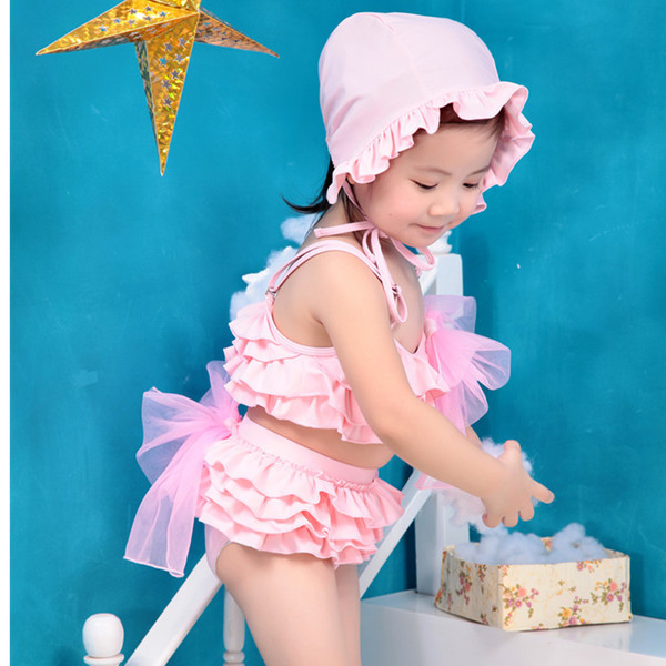 Costum de baie pentru copii in doua parti in mai multe culori cu dantela si volane