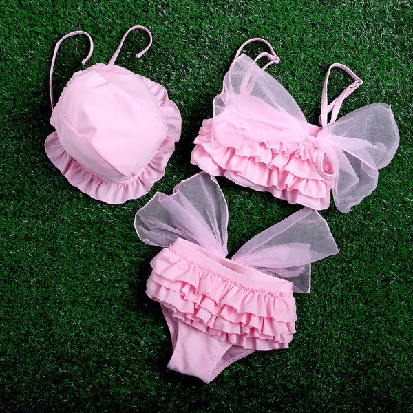 Costum de baie pentru copii in doua parti in mai multe culori cu dantela si volane