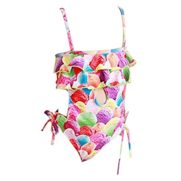 Παιδικό μαγιό σε ανοιχτό χρώμα με λεπτές λωρίδες και ανοιχτή πλάτη