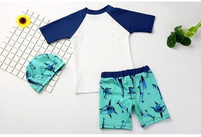 Детски бански костюм за момчета от две части с апликация акула