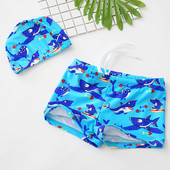 Детски бански за момчета в син цвят с апликация акули
