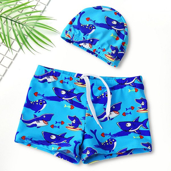 Детски бански за момчета в син цвят с апликация акули