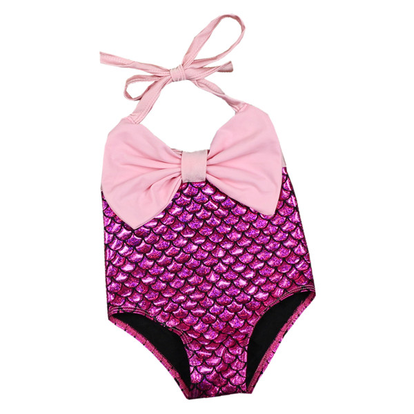 Детски цял бански в два цвята с панделка