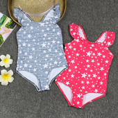 Costum de baie intreg pentru copii in doua culori cu imprimeu