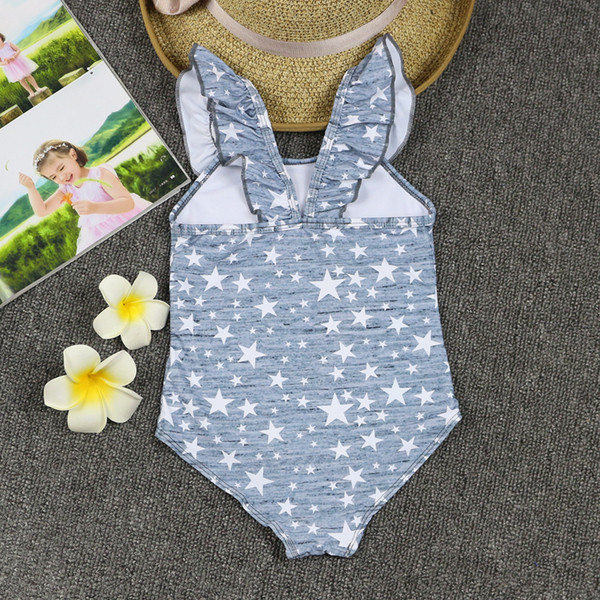 Costum de baie intreg pentru copii in doua culori cu imprimeu