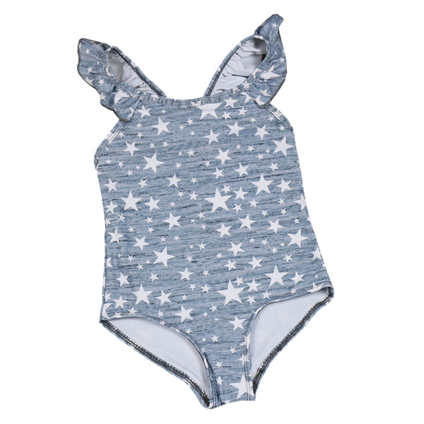 Costum de baie intreg pentru copii in doua culori cu imprimeu