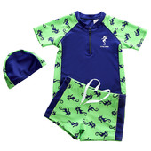 Costum de baie copii pentru baieti in doua culori cu aplicatie