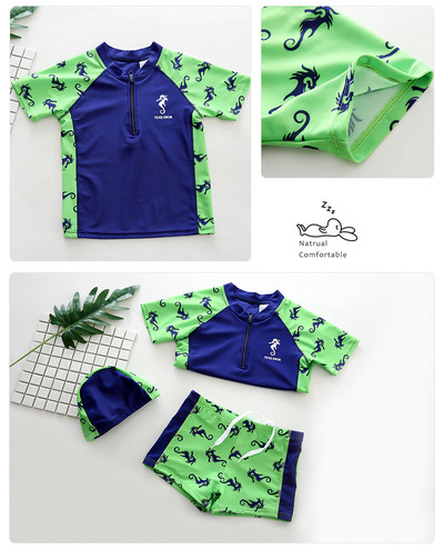 Costum de baie copii pentru baieti in doua culori cu aplicatie