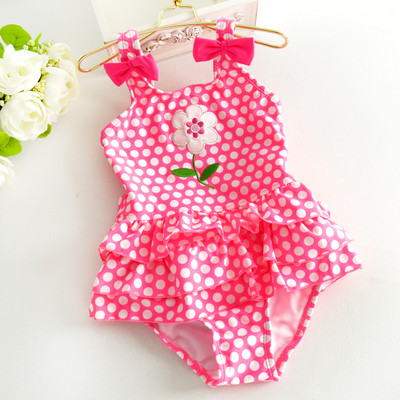 Costum de baie intreg pentru fete in trei culori cu decor floral