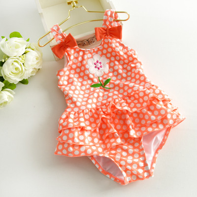 Costum de baie intreg pentru fete in trei culori cu decor floral