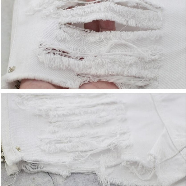 Pantaloni scurti moderni de dama in alb cu fermoar lateral si rupti