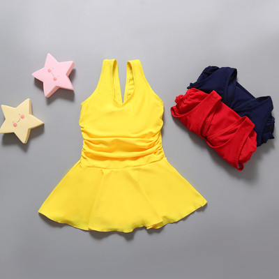 Детски цял бански рокля с панделка в три цвята