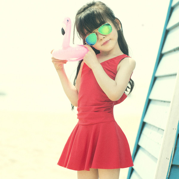 Costum de baie intreg pentru copii cu panglica in trei culori