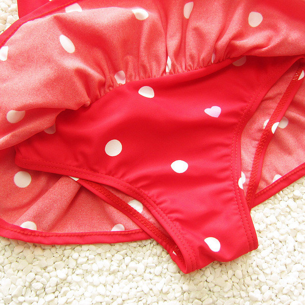 Costum de baie modern pentru copii in doua culori cu banda de par si element panglica