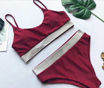 Κομψό ΝΕΑ μαγιό από δύο μέρη σε τρία χρώματα με διακοσμητικά μινιατούρα βότσαλα