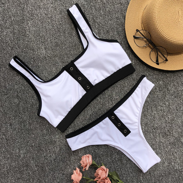 Costum de baie dama in doua parti - model simplu, cu nasturi, in patru culori