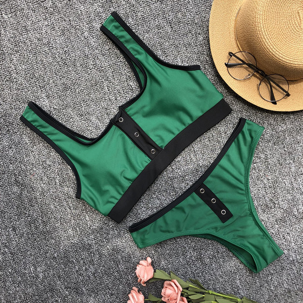 Costum de baie dama in doua parti - model simplu, cu nasturi, in patru culori