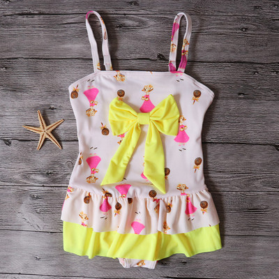 Costum de baie intreg pentru copii cu imprimeu in mai multe culori si cu bretele reglabile