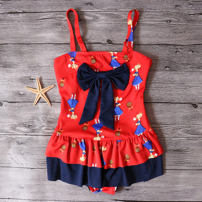 Costum de baie intreg pentru copii cu imprimeu in mai multe culori si cu bretele reglabile