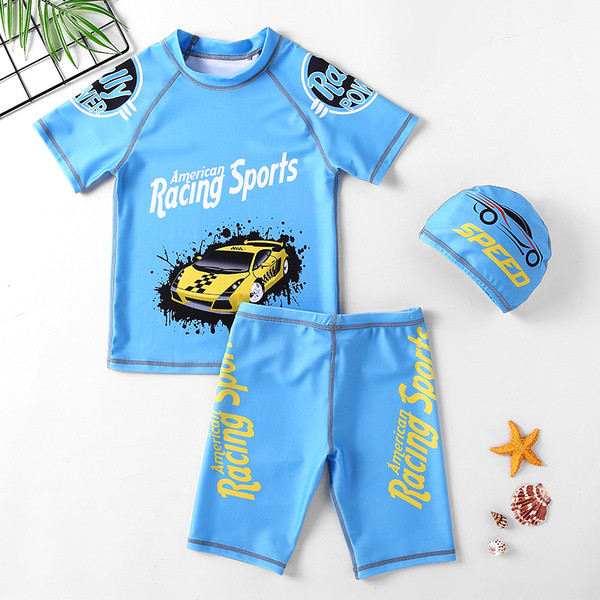 Costum de baie pentru baieti pentru copii cu aplicatie in sase culori