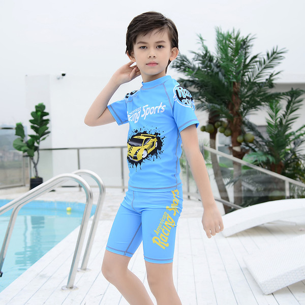 Costum de baie pentru baieti pentru copii cu aplicatie in sase culori