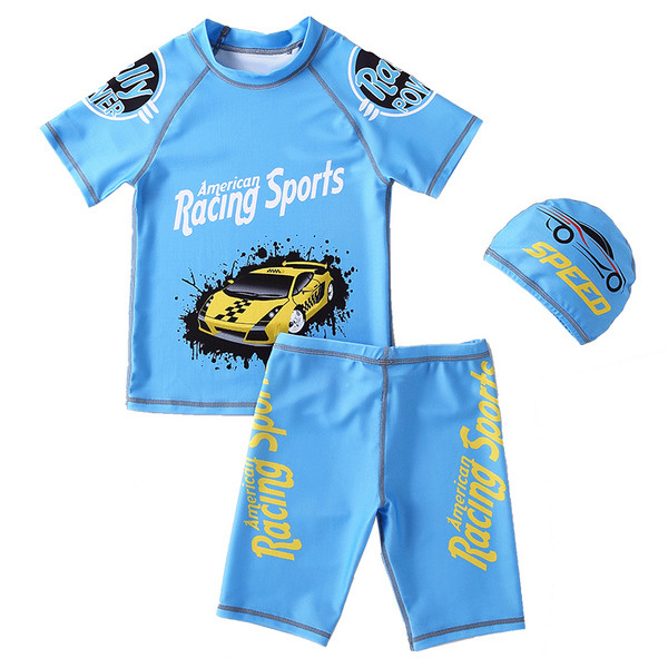 Costum de baie pentru baieti pentru copii cu aplicatie in sase culori