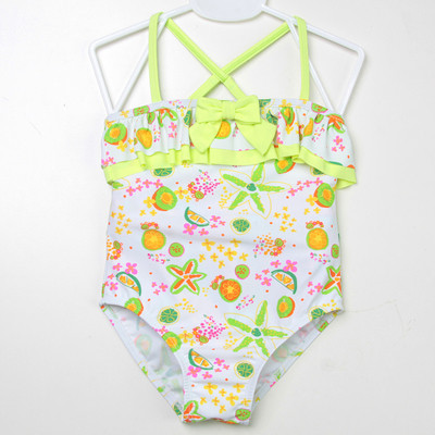 Costum de baie intreg pentru copii alb cu motive colorate