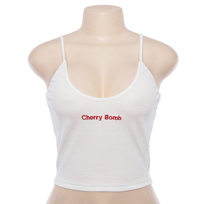 Maieu sexy de damă, cu bretele subțiri, în culoarea albă, cu inscripție