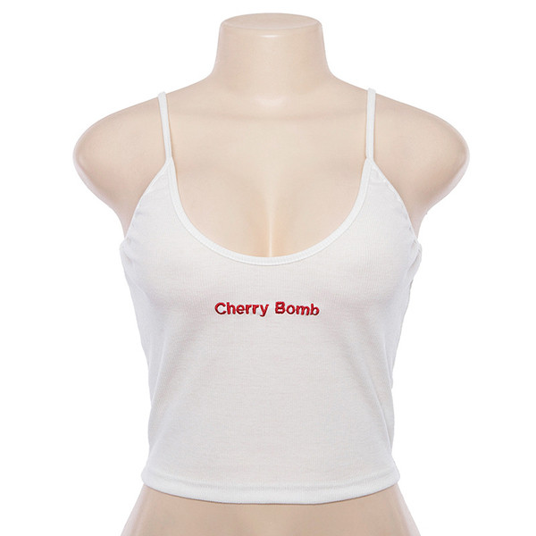 Maieu sexy de damă, cu bretele subțiri, în culoarea albă, cu inscripție