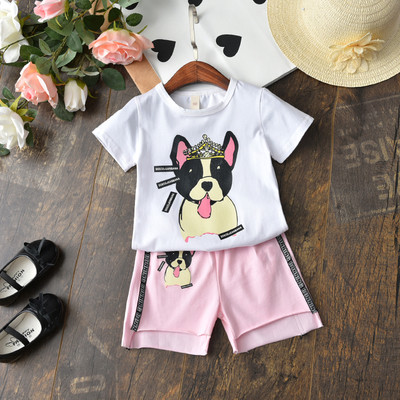 Set copii pentru fete - tricou cu maneca scurta si pantaloni scurti cu animal print