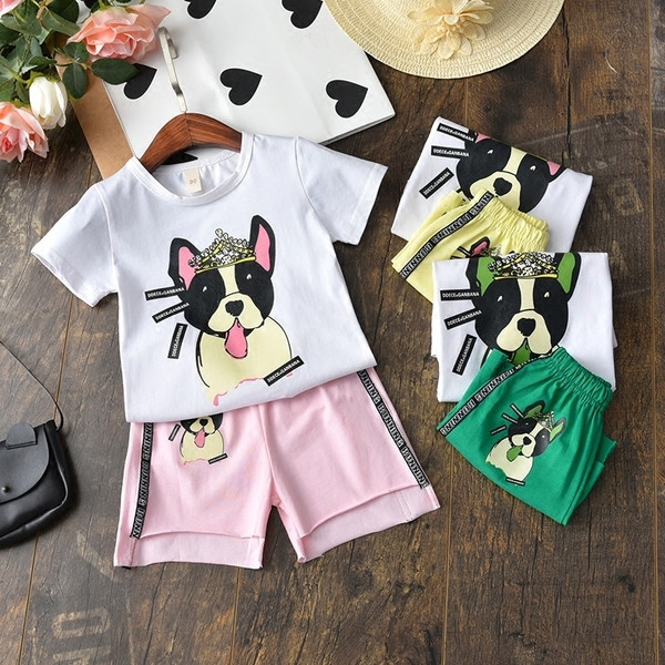 Set copii pentru fete - tricou cu maneca scurta si pantaloni scurti cu animal print