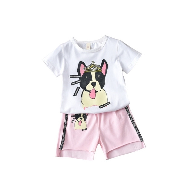 Set copii pentru fete - tricou cu maneca scurta si pantaloni scurti cu animal print