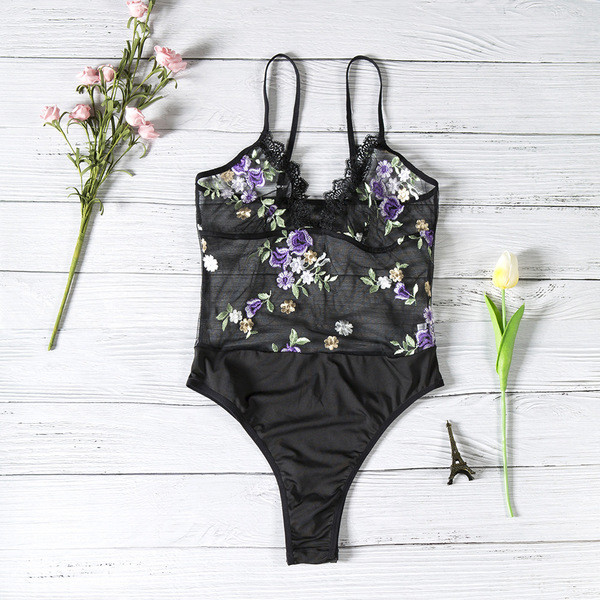 Corp de dama modern in alb si negru cu - transparent, cu broderie florala